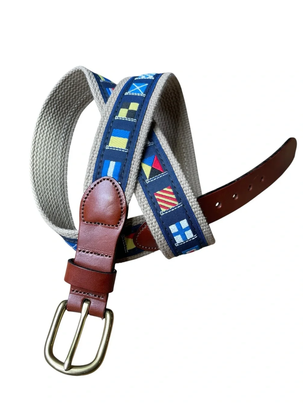Leather Man LTD Nautical Code Flag Belt Webbing FULL GRAIN Leather Tips 36 USA